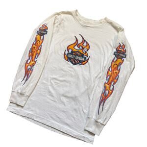 Vintage Harley Davidson Longsleeve Flame Sleeve Hit Flames Biker Tee Sz M